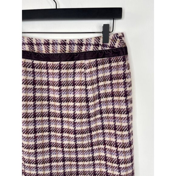 Loft Tweed Pleated Skirt Wool Blend Size 6 Purple Cream Plaid Mini - Picture 9 of 14